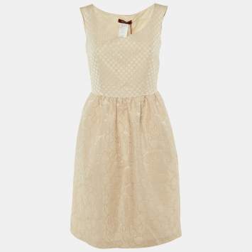 مملوكة مسبقًا Max Mara Studio Cream Floral Patterned Crepe Short Dress M