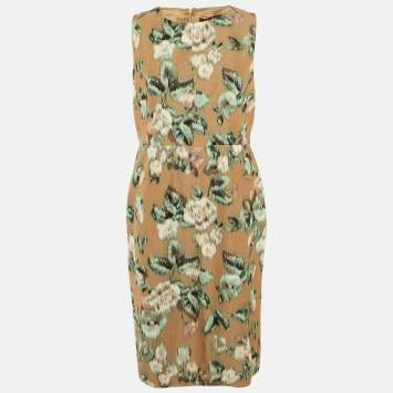مملوكة مسبقًا Max Mara Studio Brown Printed Cotton Blend Midi Dress XL