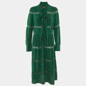 مملوكة مسبقًا Max Mara Studio Green Crepe Silk Tiered Maxi Dress M