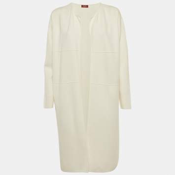 مملوكة مسبقًا Max Mara Studio White Stretch Knit Open Front Long Cardigan S