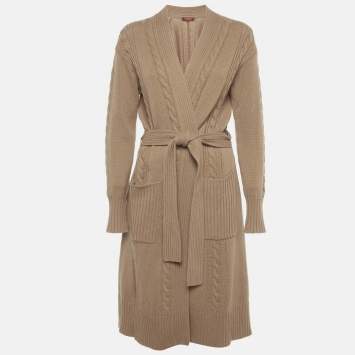 Pre Owned Max Mara Studio Cable Knit Wool Belted Cardigan M