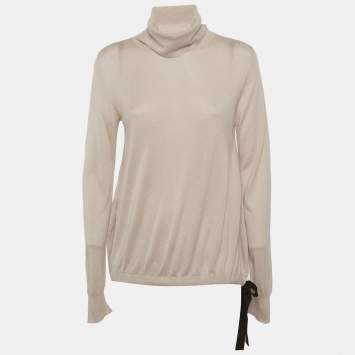 مملوكة مسبقًا Max Mara Studio Beige Knit Turtle Neck Sweater L