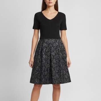 Pre Owned Max Mara Studio Black Stretch Crepe & Jacquard Flared Mini Dress L