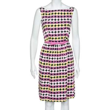 Pre Owned Max Mara Studio Pink & Yellow Geometric Printed Sleeveless Short Dress M