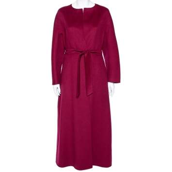 Pre Owned Max Mara Studio Burgundy Wool Open Front Belted Coat M