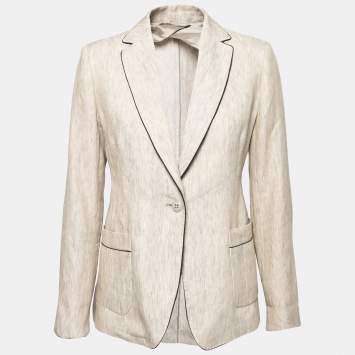 Pre Owned Max Mara Studio Beige Linen Single Breasted Blazer M