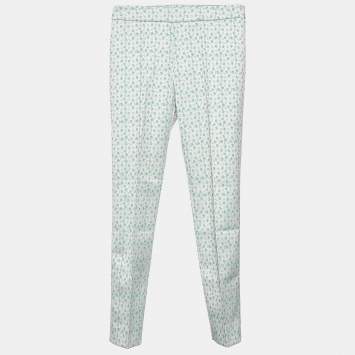 Max Mara Studio Green Floral Jacquard Tapered Leg Trousers S