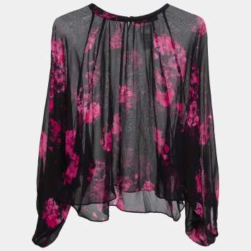 Pre Owned Max Mara Studio Black Floral Printed Silk Top S