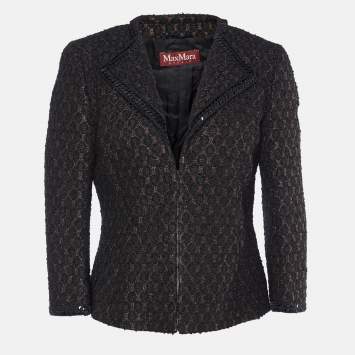 Pre Owned Max Mara Studio Brown Lurex Jacquard hook Front Jacket M