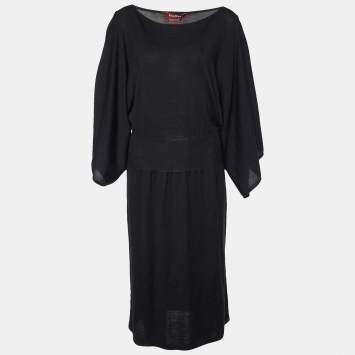 Pre Owned Max Mara Studio Black Wool Knit Midi Dress L