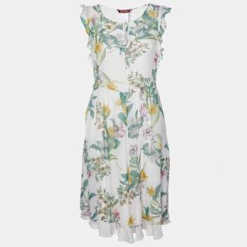 Pre Owned Max Mara Studio Multicolor Floral Printed Silk Short Dress L
