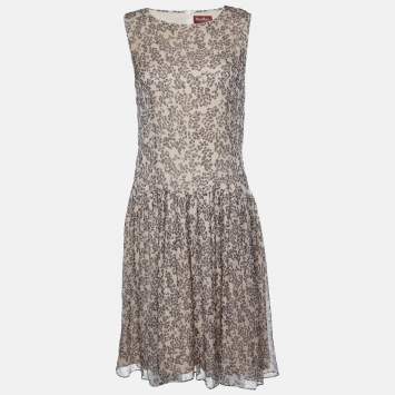 Pre Owned Max Mara Studio Pale Pink Printed Silk Sleeveless Dress M