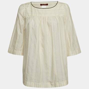 Pre Owned Max Mara Cream Lurex Stripe Cotton Blend Blouse S