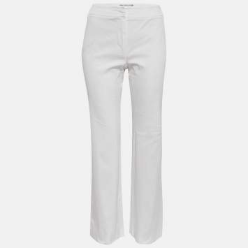 Pre Owned Max Mara White Cotton Straight-Leg Trousers M