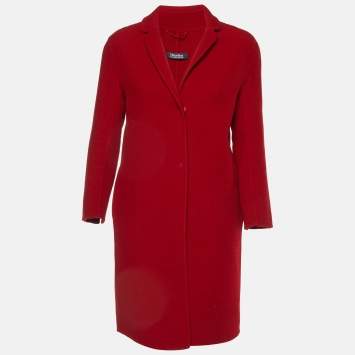 Pre Owned Max Mara Red Virgin Wool Mid-Length Coat S