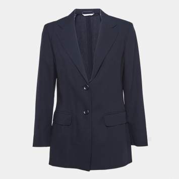 Pre Owned Max Mara Navy Blue Virgin Wool Blazer M