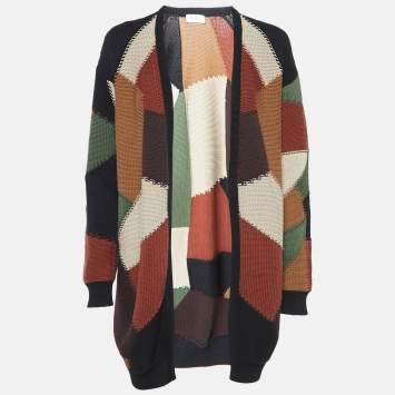 Pre Owned Max Mara Multicolor Intarsia Patterned Knit Open Cardigan S