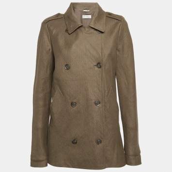 Pre Owned Max Mara Sage Green Linen Double Breasted Mid length Coat L