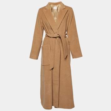 Pre Owned Max Mara Brown Camel Wool Belted Long Coat M