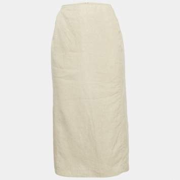 Pre Owned Max Mara Beige Linen Midi Skirt M
