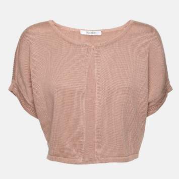 Pre Owned Max Mara Beige Silk Knit Sleeveless Crop Top M