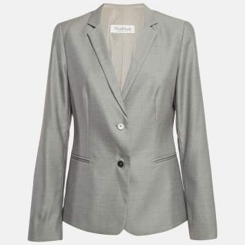 Pre Owned Max Mara Grey Wool Single Breasted Blazer M