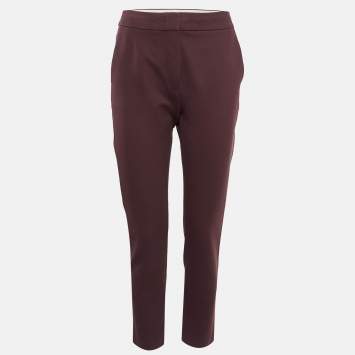 Pre Owned Max Mara Burgundy Jersey Formal Trousers S