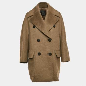 Pre Owned Max Mara Khaki Green Cashmere Double Breasted Coat S