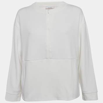 Pre Owned Max Mara White Cotton Zip Detail Crew Neck Sweatshirt M