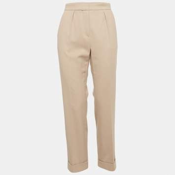 Pre Owned Max Mara Beige Felt Straight Leg Trousers M