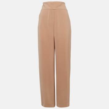 Pre Owned Max Mara Studio Light Brown Crepe Palazzo Pants M