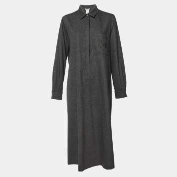 Pre Owned Max Mara Grey Wool Buttoned Midi Dress L