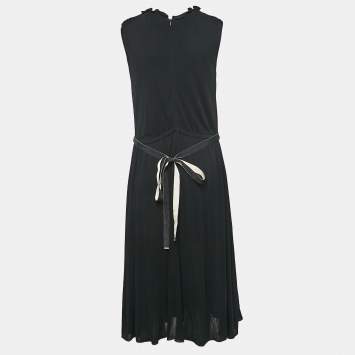 Pre Owned Max Mara Black Jersey Belted Midi Dress L