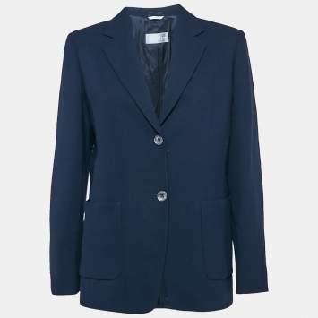 Pre Owned Max Mara Navy Blue Wool Blend Single Breasted Blazer M