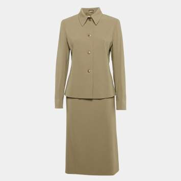Pre Owned Max Mara Olive Green Crepe Skirt Suit M