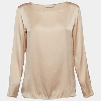 Pre Owned Max Mara Leisure Pink Satin Silk Long Sleeve Blouse S