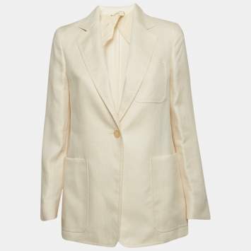 Pre Owned Max Mara Cream Linen Single Breasted Blazer S