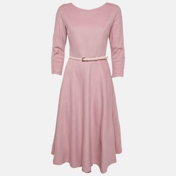 Pre Owned Max Mara Pink Camel Wool Belted Midi Dress S
