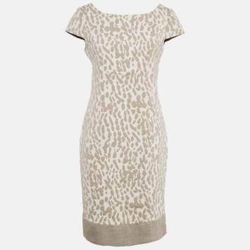 Pre Owned Max Mara Ivory/Beige Jacquard Knit Cap Sleeve Short Dress M