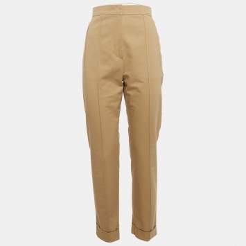 Pre Owned Max Mara Beige Gabardine Pintuck Detail Pants S