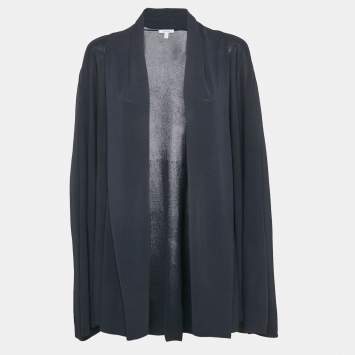 Pre Owned Max Mara Navy Blue Stretch Knit Long Open Front Cardigan XL