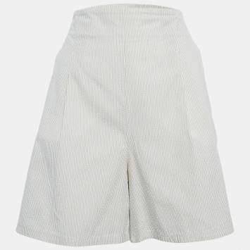 Pre Owned Max Mara Grey Striped Seersucker Shorts L