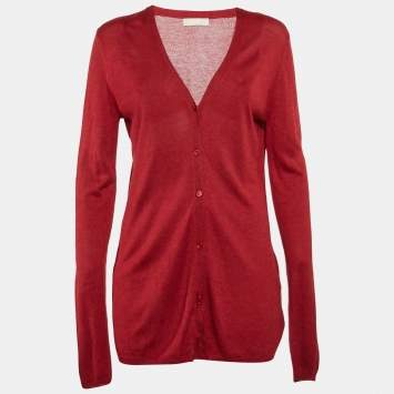 Pre Owned Max Mara Red Silk Blend Button Front Cardigan L