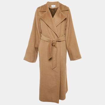 Pre Owned Max Mara Brown Felt Button Front Belted Coat L