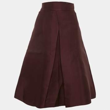 Pre Owned Max Mara Burgundy Silk Blend Midi Skirt M