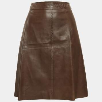 Pre Owned Max Mara Brown Leather Knee Length Skirt M