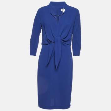 Pre Owned Max Mara Blue Crepe Tie-Up Detail Midi Dress M