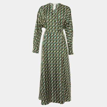 Pre Owned Max Mara Multicolor Printed Silk Corone Wrap Dress L