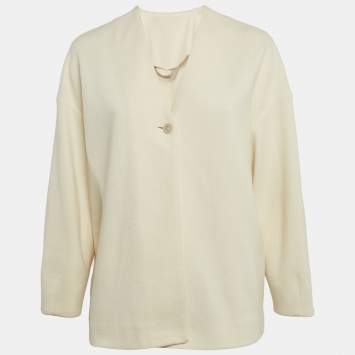 Pre Owned Max Mara Cream Textured Cotton Blend Jacket M