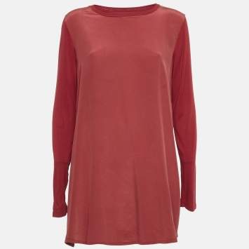 Pre Owned Max Mara Red Jersey and Crepe Tunic Top M